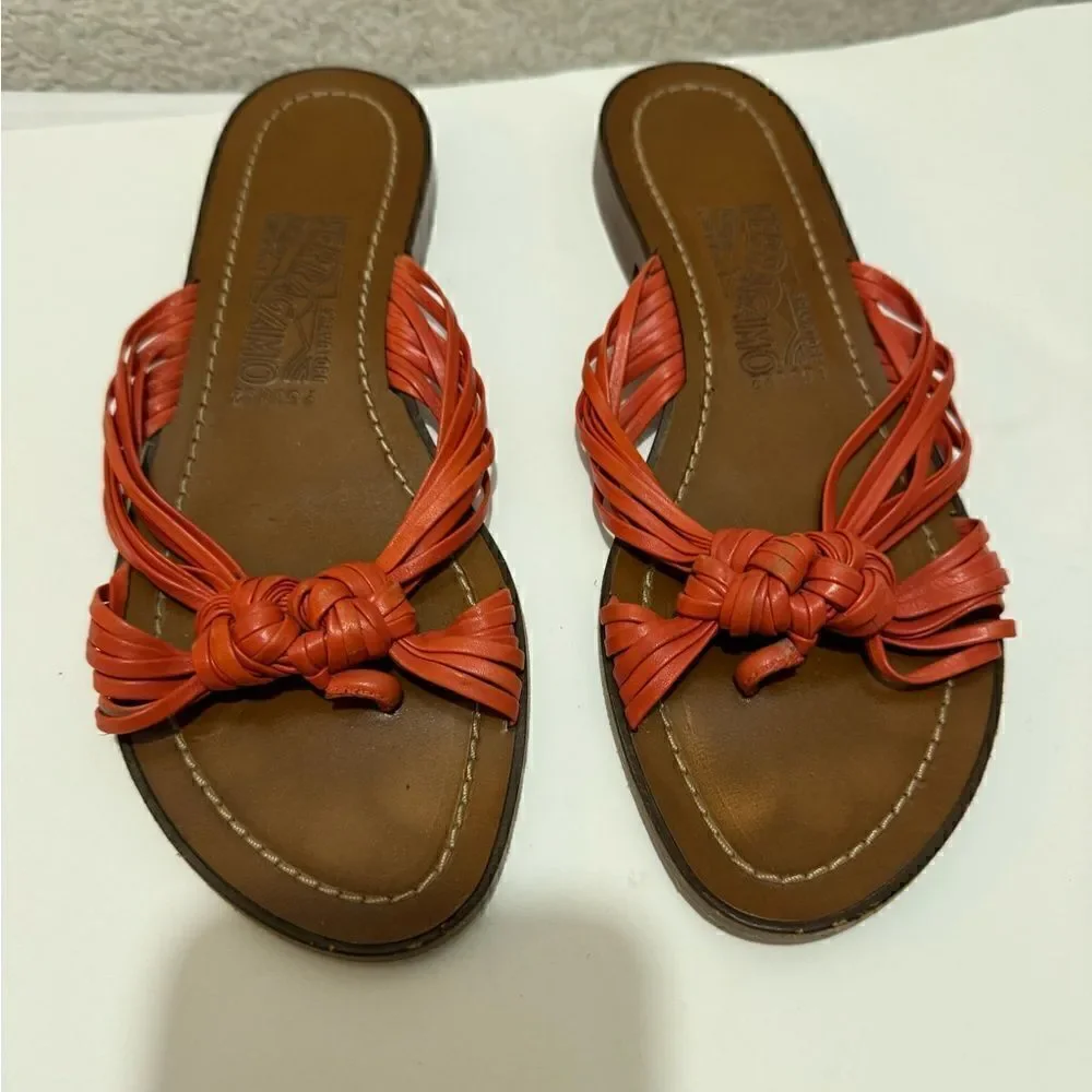 Salvatore Ferragamo Sandals 8 B Red Leather Strappy flats